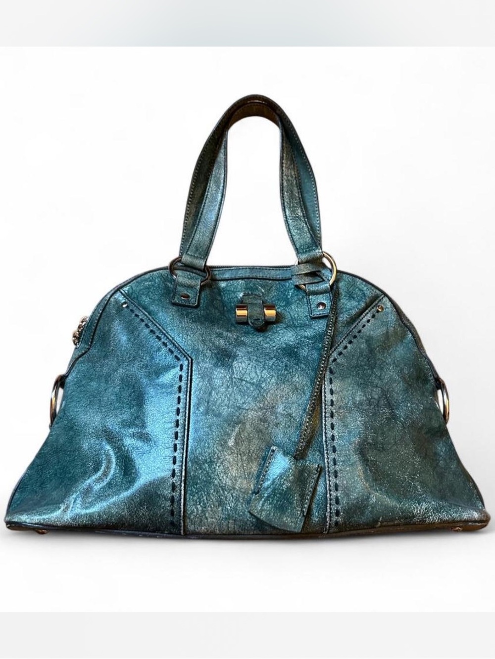 RARE Vintage authentic YVES SAINT LAURENT Rive Gauche Textured Leather Muse Tote